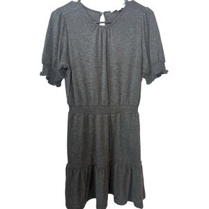 LOFT Petite Dress SP Small Gray Ruffle Sleeve Waist‎ Cinch Tiered Hem Casual NWT